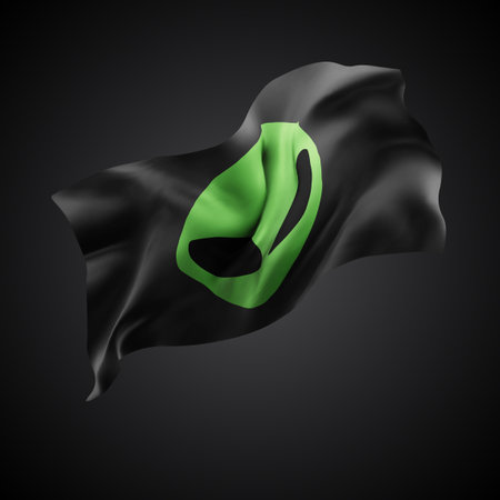 UFO,vector 3d flag with waves on a black backgroundのイラスト素材