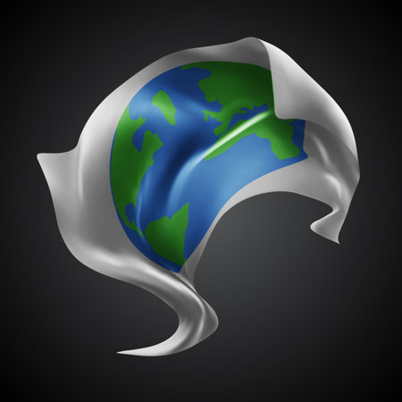 World map, vector 3d flag with waves on a black backgroundのイラスト素材