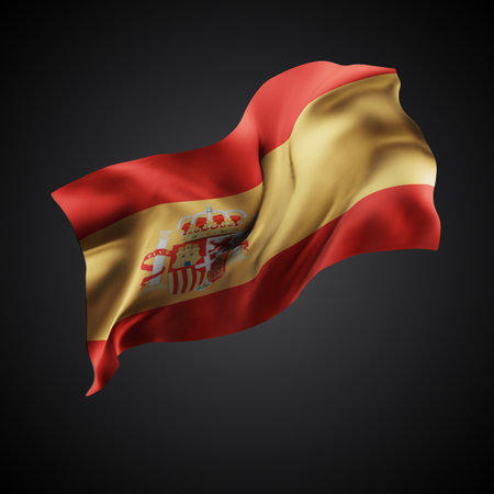 Spain, vector 3d flag with waves on a black backgroundのイラスト素材