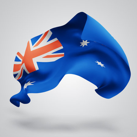 Australia, vector 3d flag with waves on a white backgroundのイラスト素材