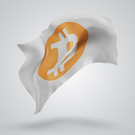 Bitcoin, vector 3d flag with waves on a white backgroundのイラスト素材