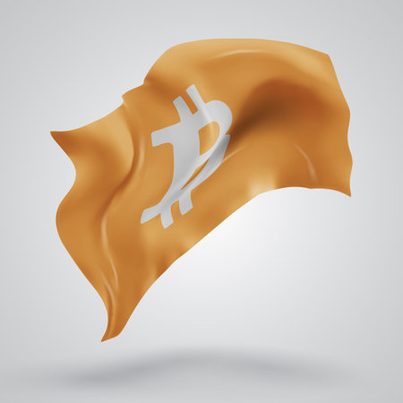 Bitcoin, vector 3d flag with waves on a white backgroundのイラスト素材