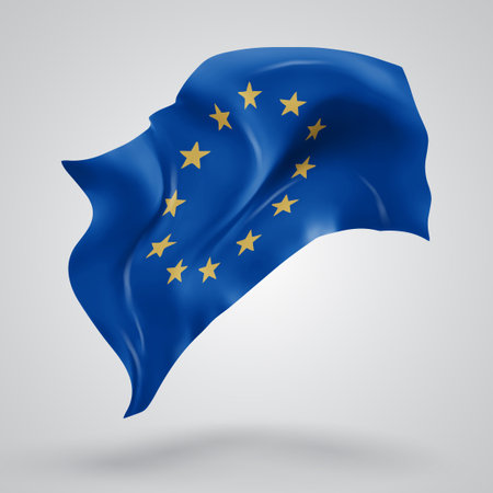 European Union, vector 3d flag with waves on a white backgroundのイラスト素材