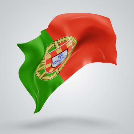 Portugal, vector 3d flag with waves on a white backgroundのイラスト素材