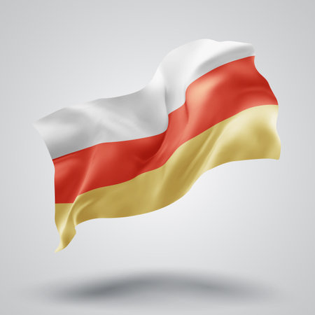 South Ossetia, vector 3d flag with waves on a white backgroundのイラスト素材