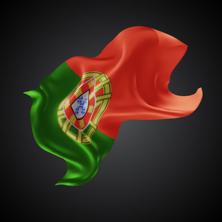 Portugal, vector 3d flag with waves on a black backgroundのイラスト素材