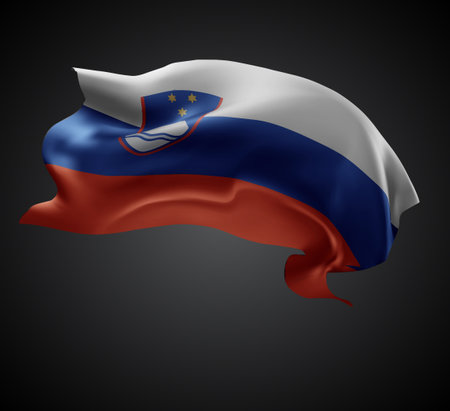 Slovenia, vector 3d flag with waves on a black backgroundのイラスト素材