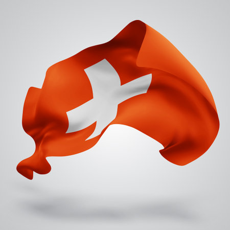 Switzerland, vector 3d flag with waves on a white background