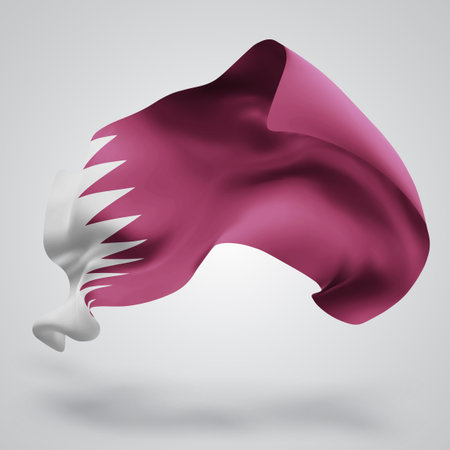 Qatar, vector 3d flag with waves on a white backgroundのイラスト素材