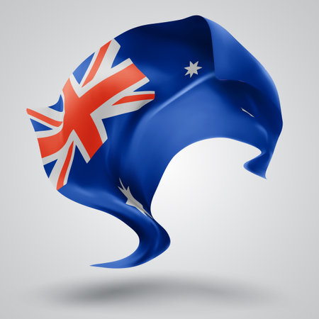 Australia, vector 3d flag with waves on a white backgroundのイラスト素材