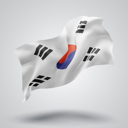 Korea, vector 3d flag with waves on a white backgroundのイラスト素材