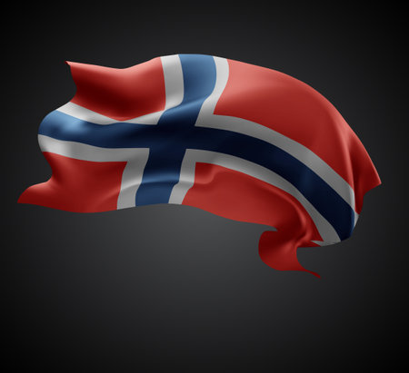 Norway, vector 3d flag with waves on a black backgroundのイラスト素材