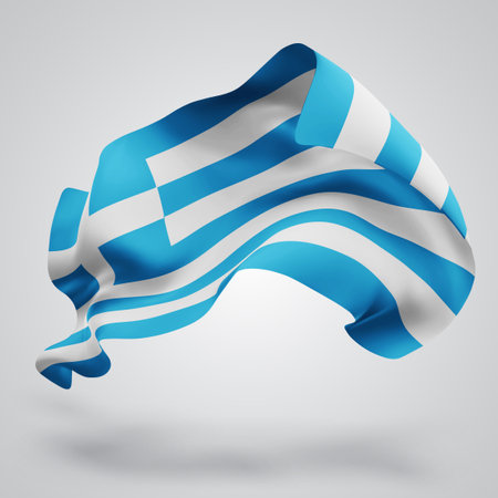 Greece, vector 3d flag with waves on a white backgroundのイラスト素材
