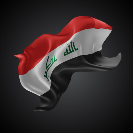 Iraq, vector 3d flag with waves on a black background