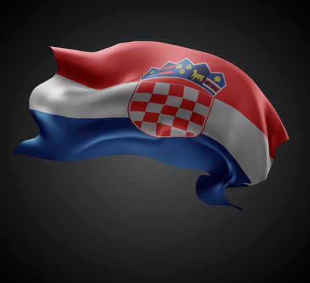 Croatia, vector 3d flag with waves on a black backgroundのイラスト素材