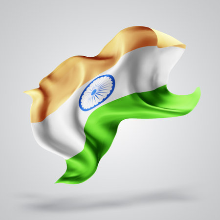 India, vector 3d flag with waves on a white backgroundのイラスト素材