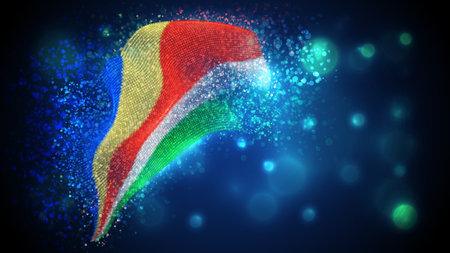 Seychelles, vector 3d flag with lighting and flaresのイラスト素材