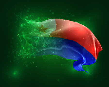 Chile, vector 3d flag on green background and numbersのイラスト素材