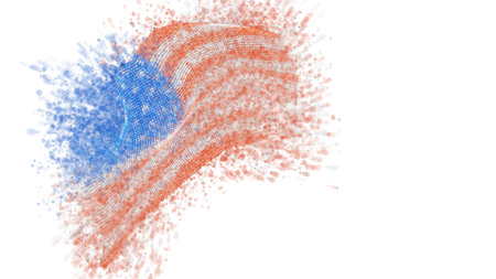 USA, America, vector 3d flag with a splash of paint dots, explosion of colored dots