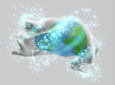 World map, vector 3d flag in whirlwind of magical radianceのイラスト素材