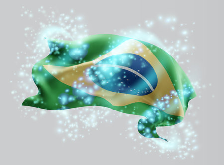 Brazil, vector 3d flag in whirlwind of magical radianceのイラスト素材