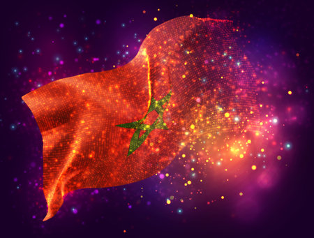 Morocco, vector 3d flag with a splash of paint dots, explosion of colored dotsのイラスト素材