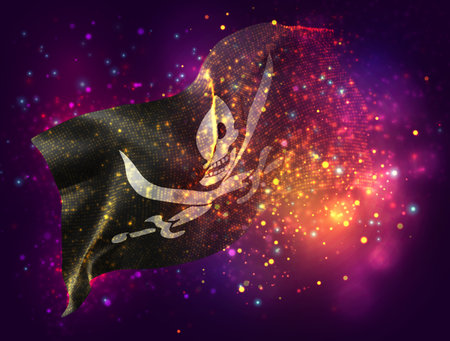 Pirate, vector 3d flag with a splash of paint dots, explosion of colored dotsのイラスト素材