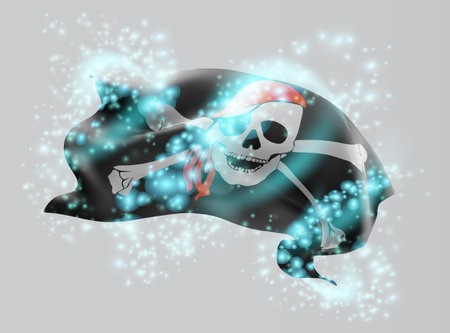 Pirate, vector 3d flag in whirlwind of magical radianceのイラスト素材