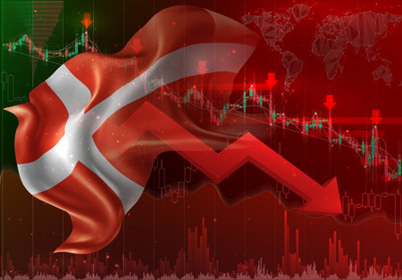 Denmark, vector 3d flag financial exchange trend downのイラスト素材