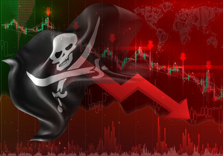 Pirate, vector 3d flag financial exchange trend downのイラスト素材