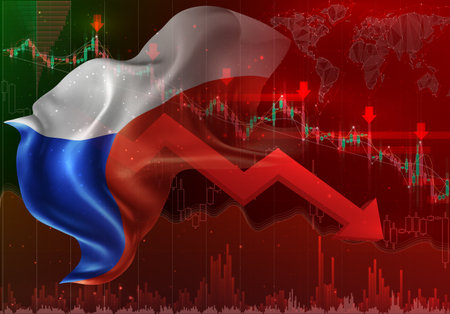Czech Republic, vector 3d flag financial exchange trend downのイラスト素材