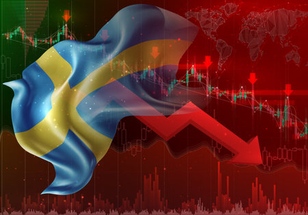 Sweden, vector 3d flag financial exchange trend downのイラスト素材