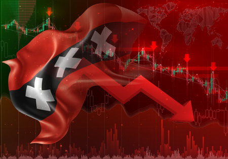 Amsterdam, vector 3d flag financial exchange trend downのイラスト素材