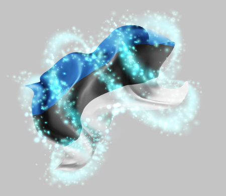 Estonia, vector 3d flag in whirlwind of magical radianceのイラスト素材