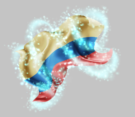 Colombia, vector 3d flag in whirlwind of magical radianceのイラスト素材