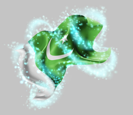 Pakistan, vector 3d flag in whirlwind of magical radianceのイラスト素材