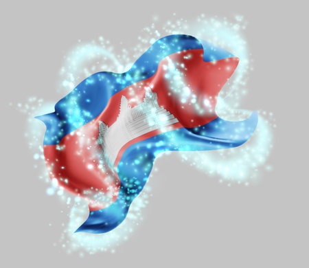 Cambodia, vector 3d flag in whirlwind of magical radianceのイラスト素材