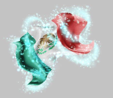 Mexico, vector 3d flag in whirlwind of magical radianceのイラスト素材