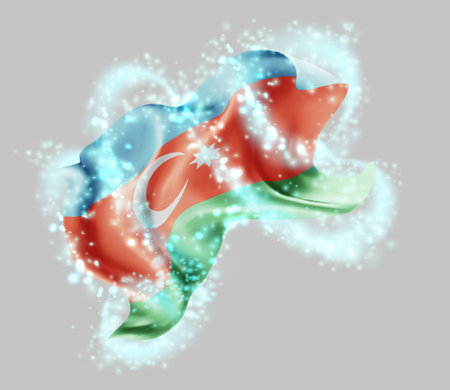 Azerbaijan, vector 3d flag in whirlwind of magical radianceのイラスト素材