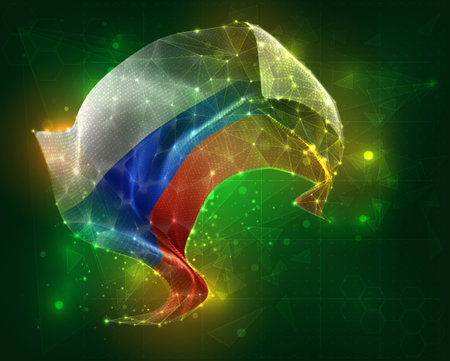 Russia, vector 3d flag virtual triangular polygons on a color backgroundのイラスト素材