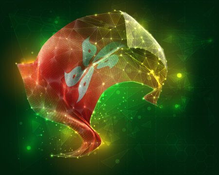 Hong Kong, vector 3d flag virtual triangular polygons on a color backgroundのイラスト素材