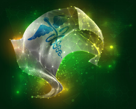 Pharmacy, vector 3d flag virtual triangular polygons on a color backgroundのイラスト素材