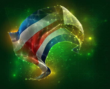 Costa Rica,vector 3d flag virtual triangular polygons on a color backgroundのイラスト素材