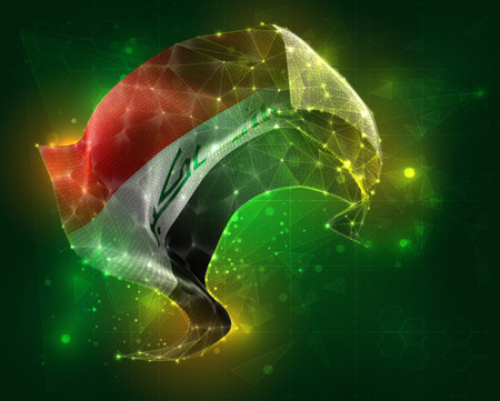 Iraq, vector 3d flag virtual triangular polygons on a color backgroundのイラスト素材