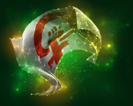 feminism, vector 3d flag virtual triangular polygons on a color backgroundのイラスト素材