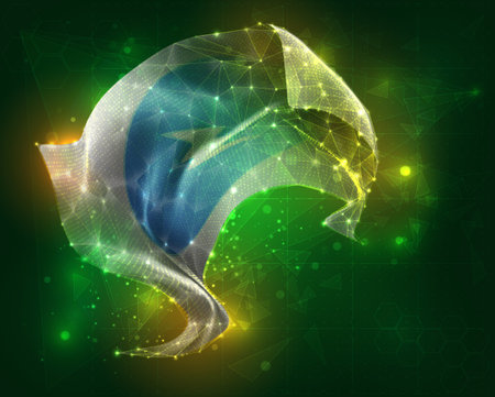 Electroneum, vector 3d flag virtual triangular polygons on a color backgroundのイラスト素材