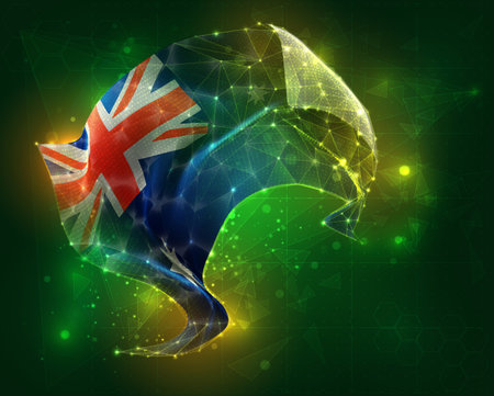 Australia, vector 3d flag virtual triangular polygons on a color backgroundのイラスト素材