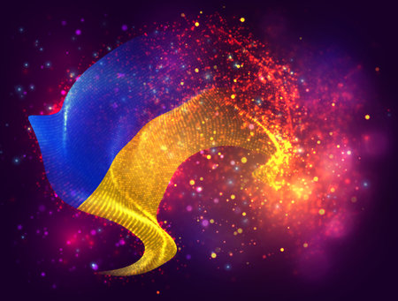 Ukraine, vector 3d flag with a splash of paint dots, explosion of colored dotsのイラスト素材