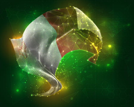 Malta, vector 3d flag virtual triangular polygons on a color backgroundのイラスト素材