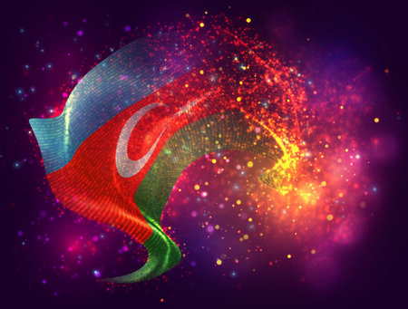 Azerbaijan, vector 3d flag with a splash of paint dots, explosion of colored dotsのイラスト素材
